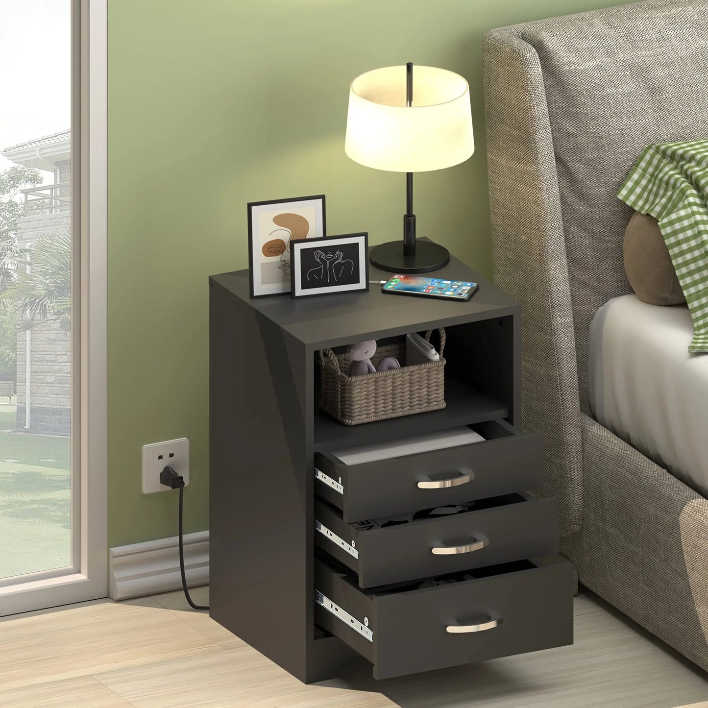 Vabches Nightstand Set of 2 with Charging Station and 3 Drawers - Cheerful Home Finds