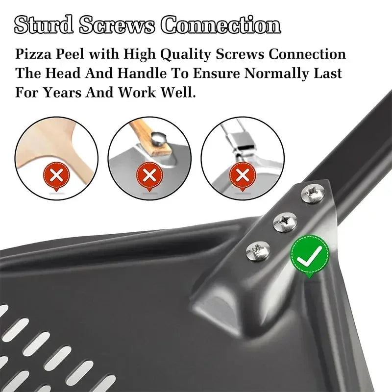 7/9/12/14inch Professional Pizza Spatula Paddle Perforated Aluminum Metal Pizza Turning Peel - Cheerful Home Finds