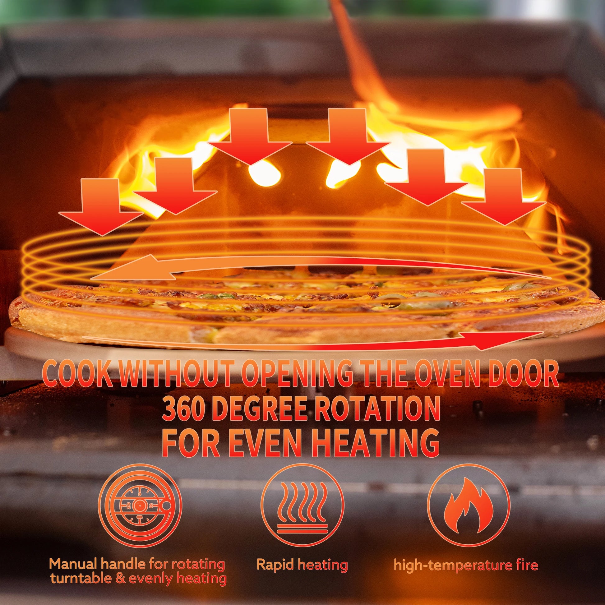 Outdoor Semi-Automatic Rotating Pizza Oven Portable Stainless Steel Wood Fired Pizza Machine with Thermometer Pizza Knife - Cheerful Home Finds