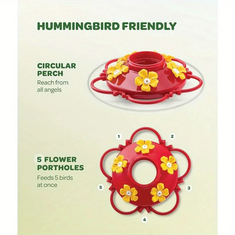 1pc Suspended Hummingbird Feeder Bird With Hook Feeder 5 Nectar Feeding Ports 13.5oz - Cheerful Home Finds