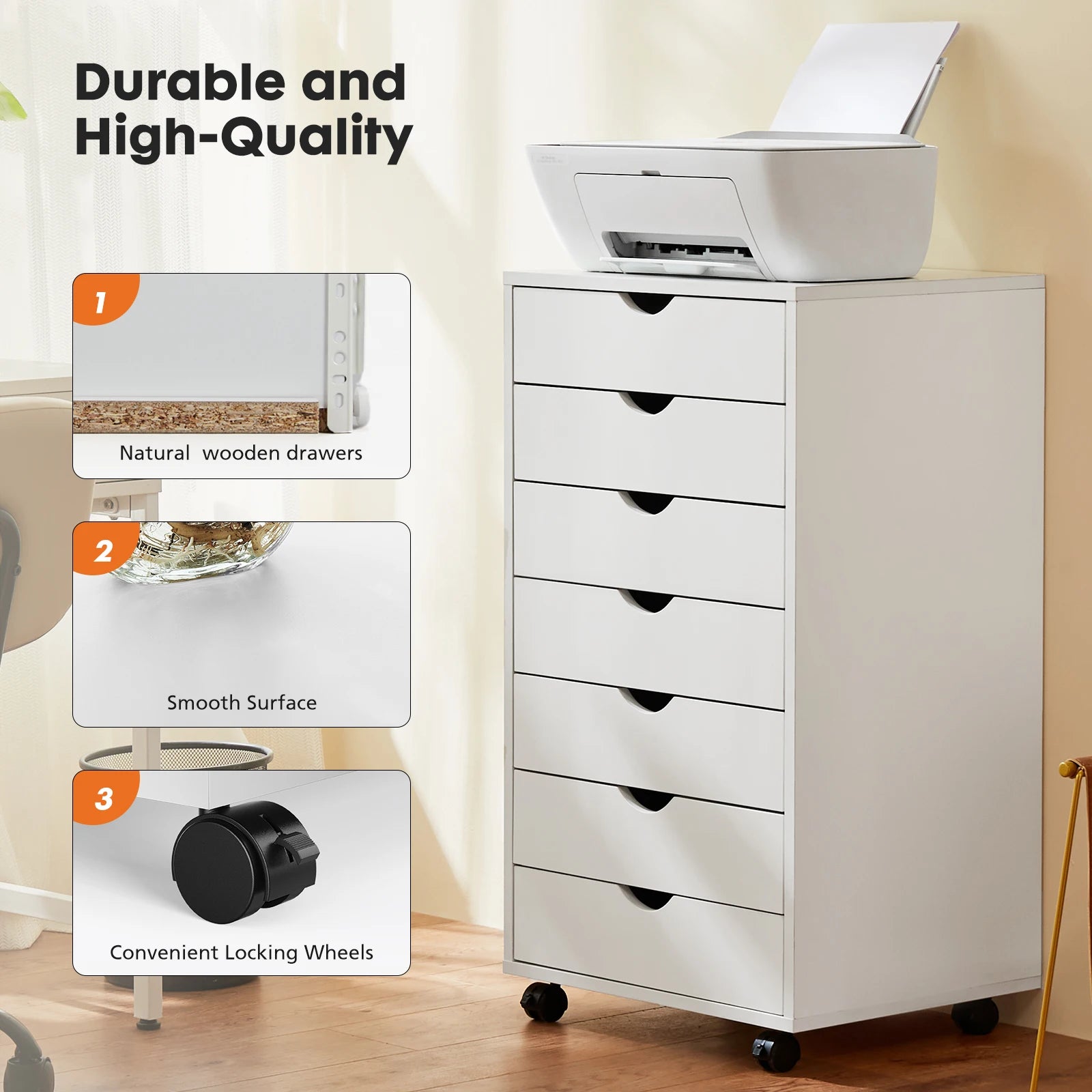 JHK 7 Drawer Chest Dressers Nightstand Storage Cabinet Wheels - Cheerful Home Finds