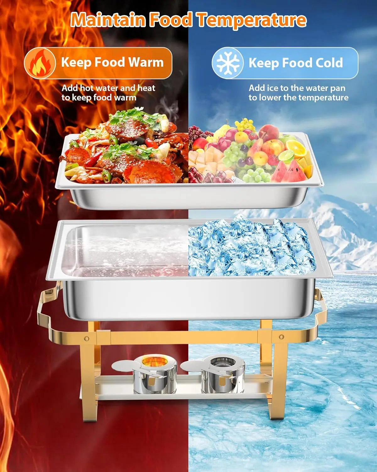 Chafing Dish Buffet Set, 8QT Stainless Steel Food Warmers - Cheerful Home Finds