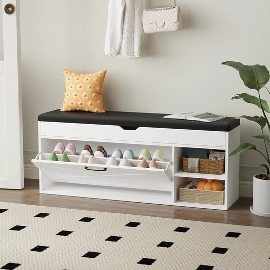 VOWNER Shoe Bench Cabinet with 1 Flip Drawers and 2 Compartments - Cheerful Home Finds