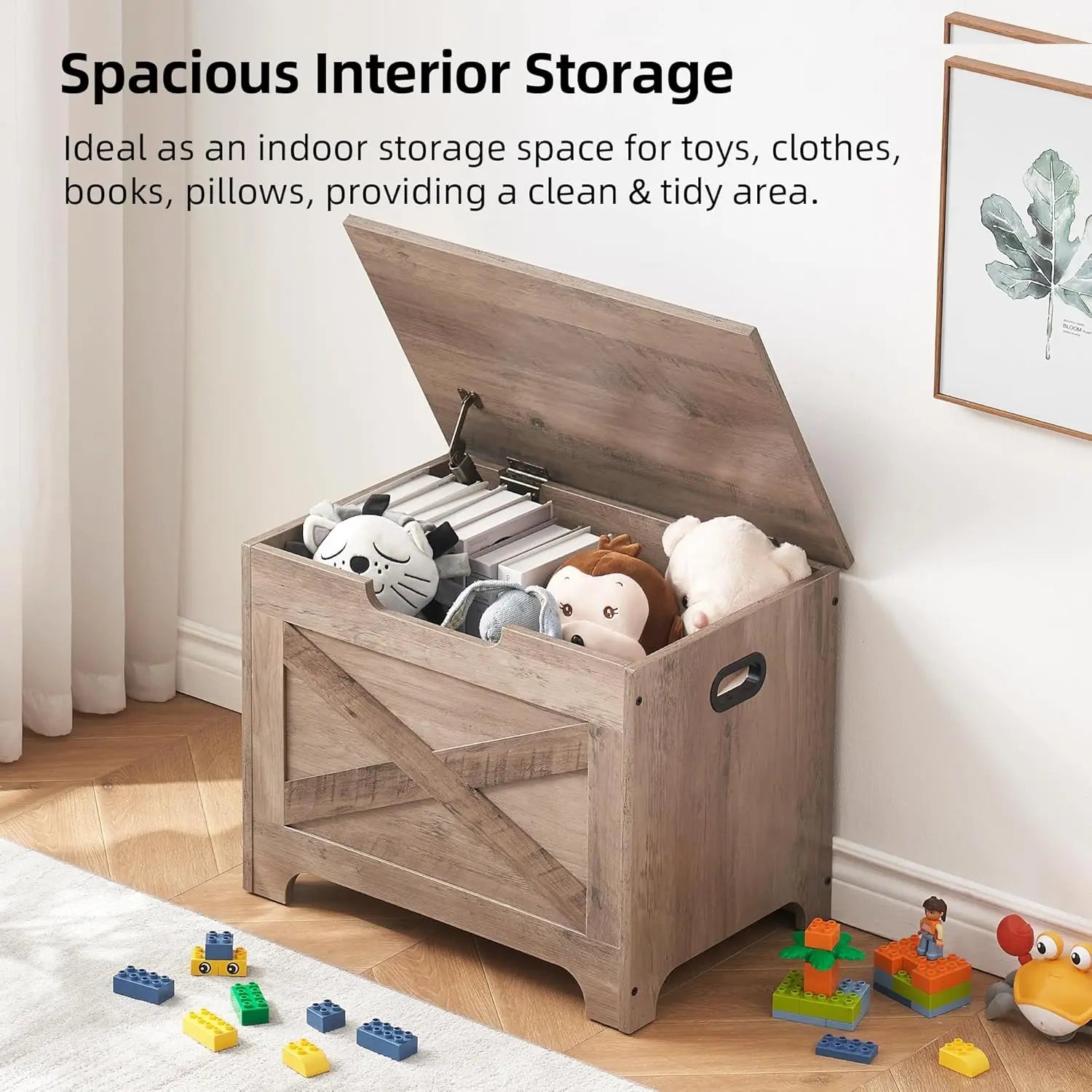 Storage Bench Storage Chest with 2 Safety Hinges Liftable Top - Cheerful Home Finds