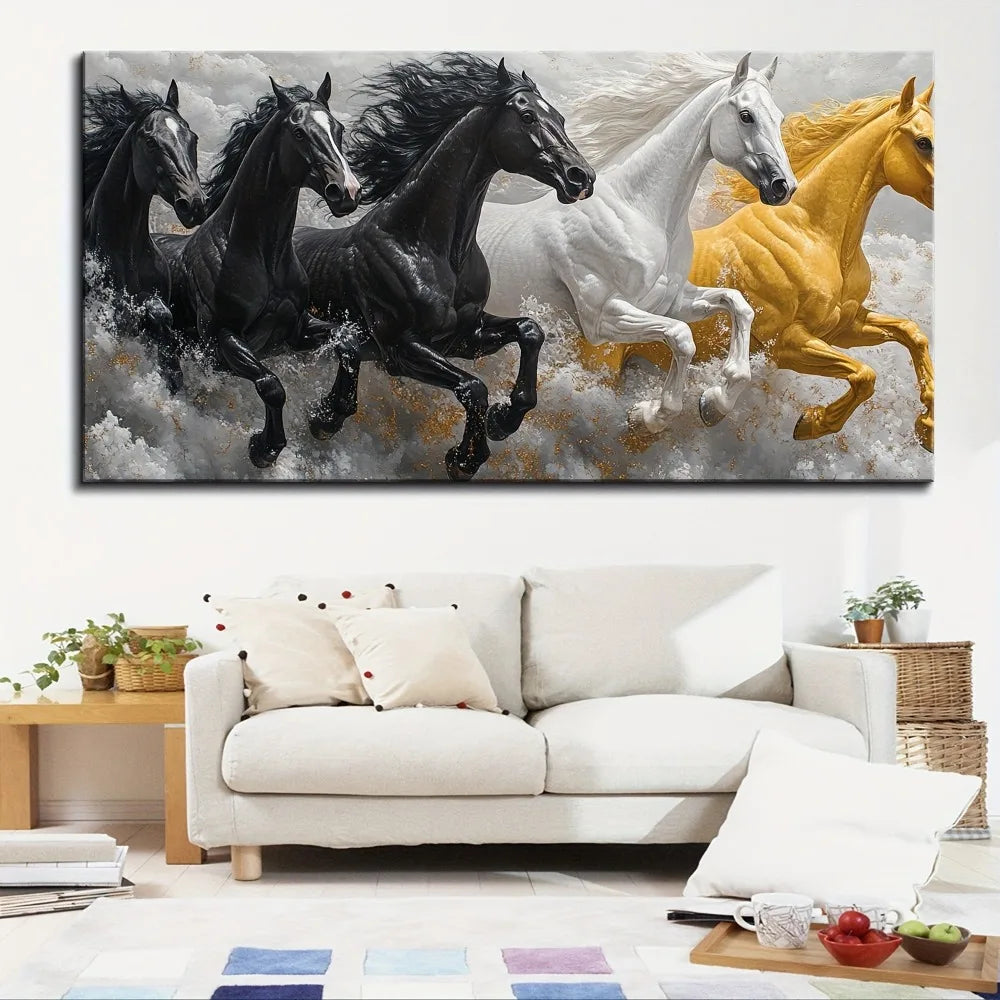 1.5 Inch Thick Pine Solid Wood Frame Horse Canvas Mural Animal Painting Artwork Interior Decoration - Cheerful Home Finds