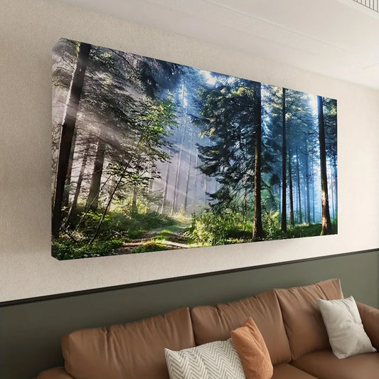 Modern Forest Landscape Canvas Wall Art With 1.5 Inch Thick Wood Frame Serene Enchanting Scene In Green And Blue - Cheerful Home Finds