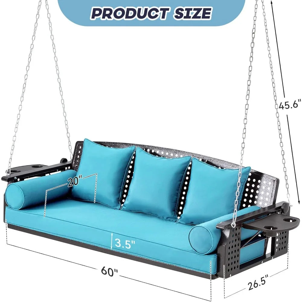 3 Seat Porch Swing, Patio Swing Bench with Cup Holders - Cheerful Home Finds