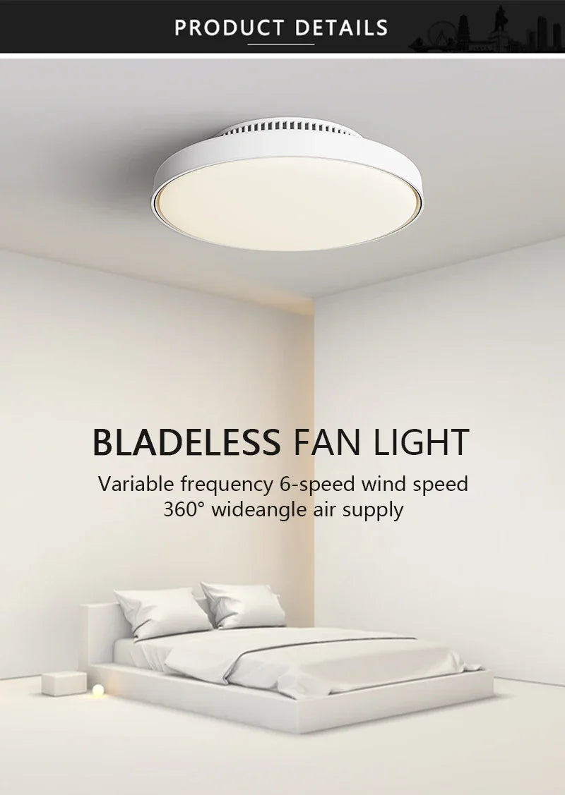 Modern LED Ceiling Fan Light Invisible Leafless Low Decibel Remote Dimming Fan for Bedroom and Living Room - Cheerful Home Finds