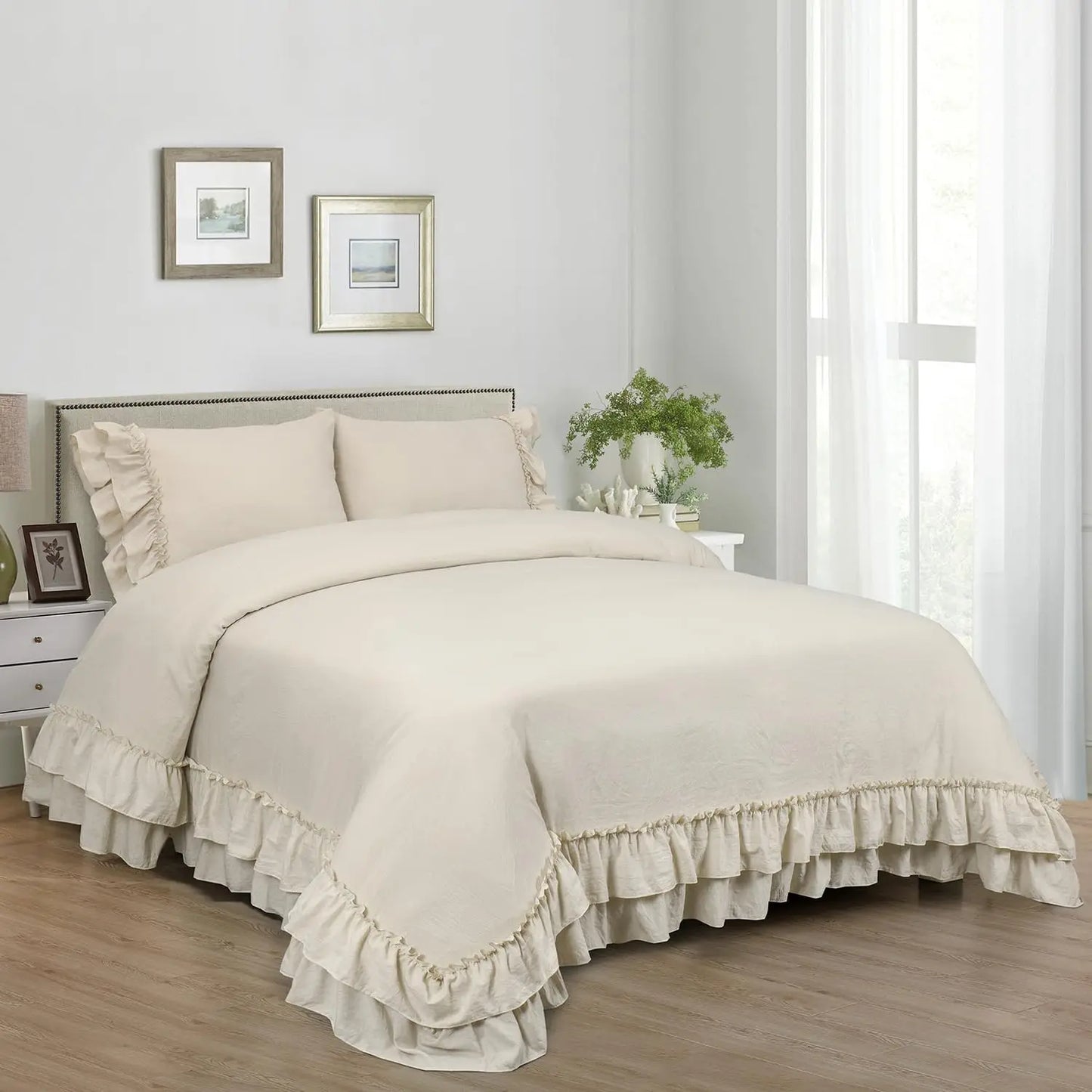 3 Piece Ruffled Duvet Cover Set Queen Farmhouse Ruffle - Cheerful Home Finds