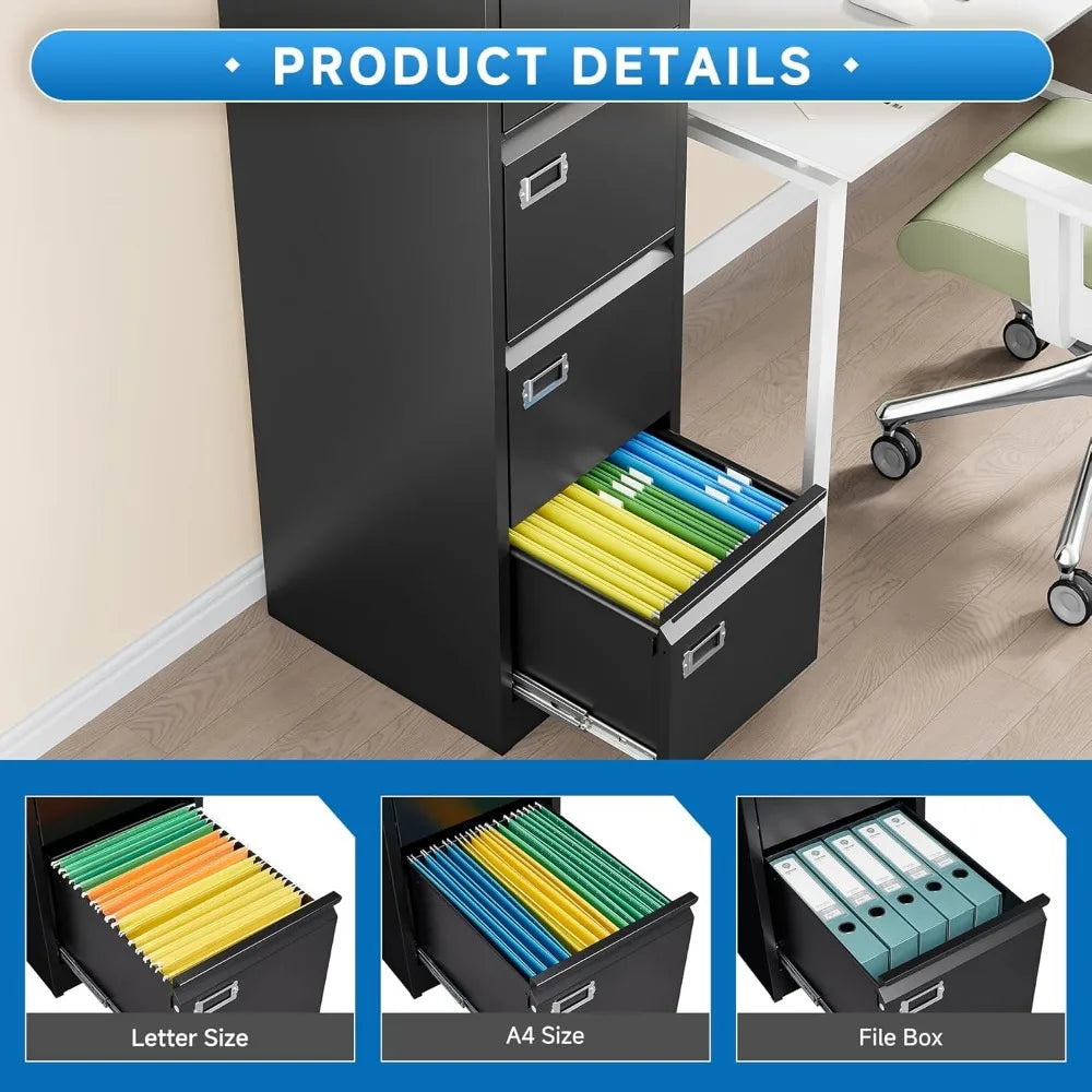 4 Drawer File Cabinet with Lock Metal Vertical File Cabinet - Cheerful Home Finds