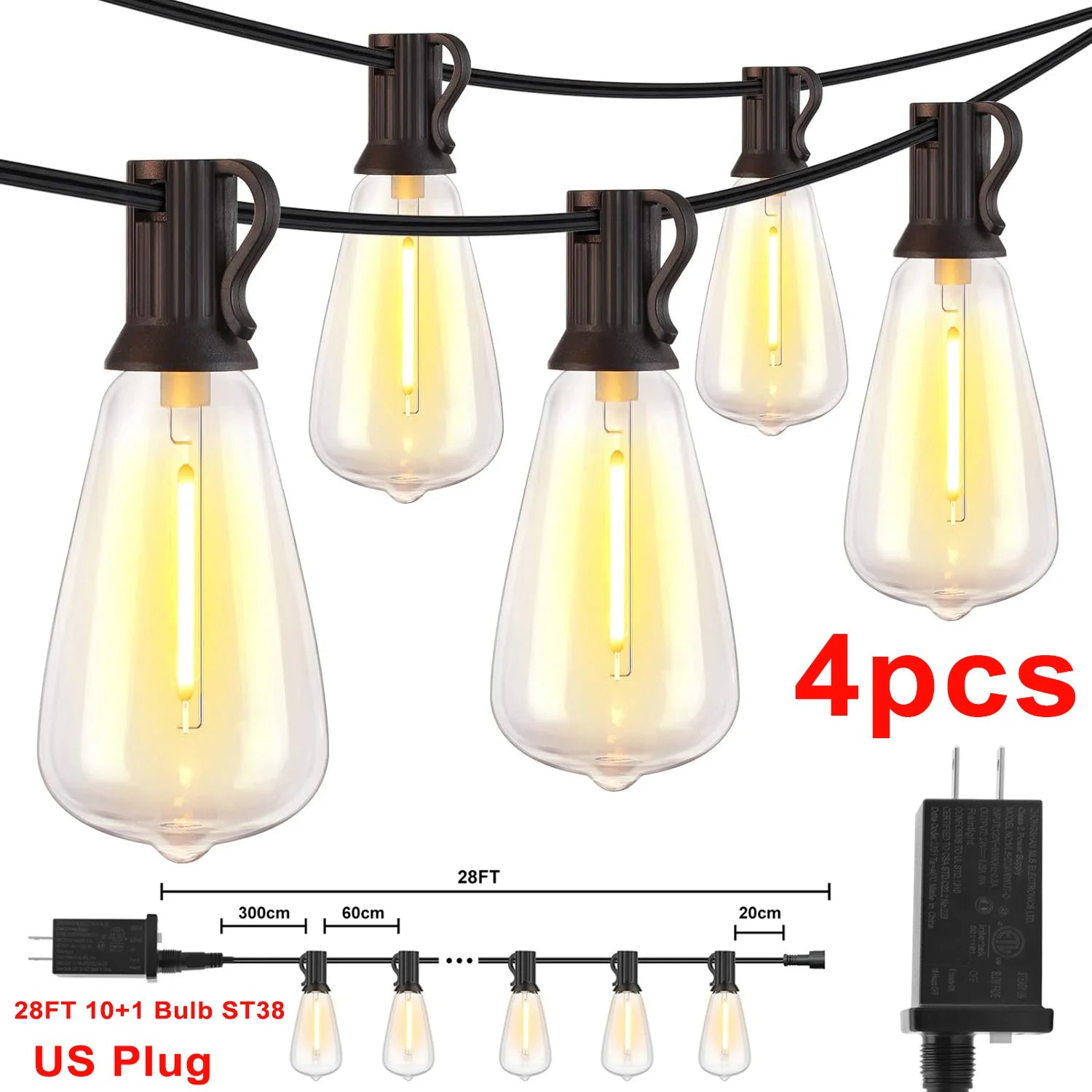 28FT US Plug ST38 String Light Outdoor LED Patio Fairy Lamp - Cheerful Home Finds