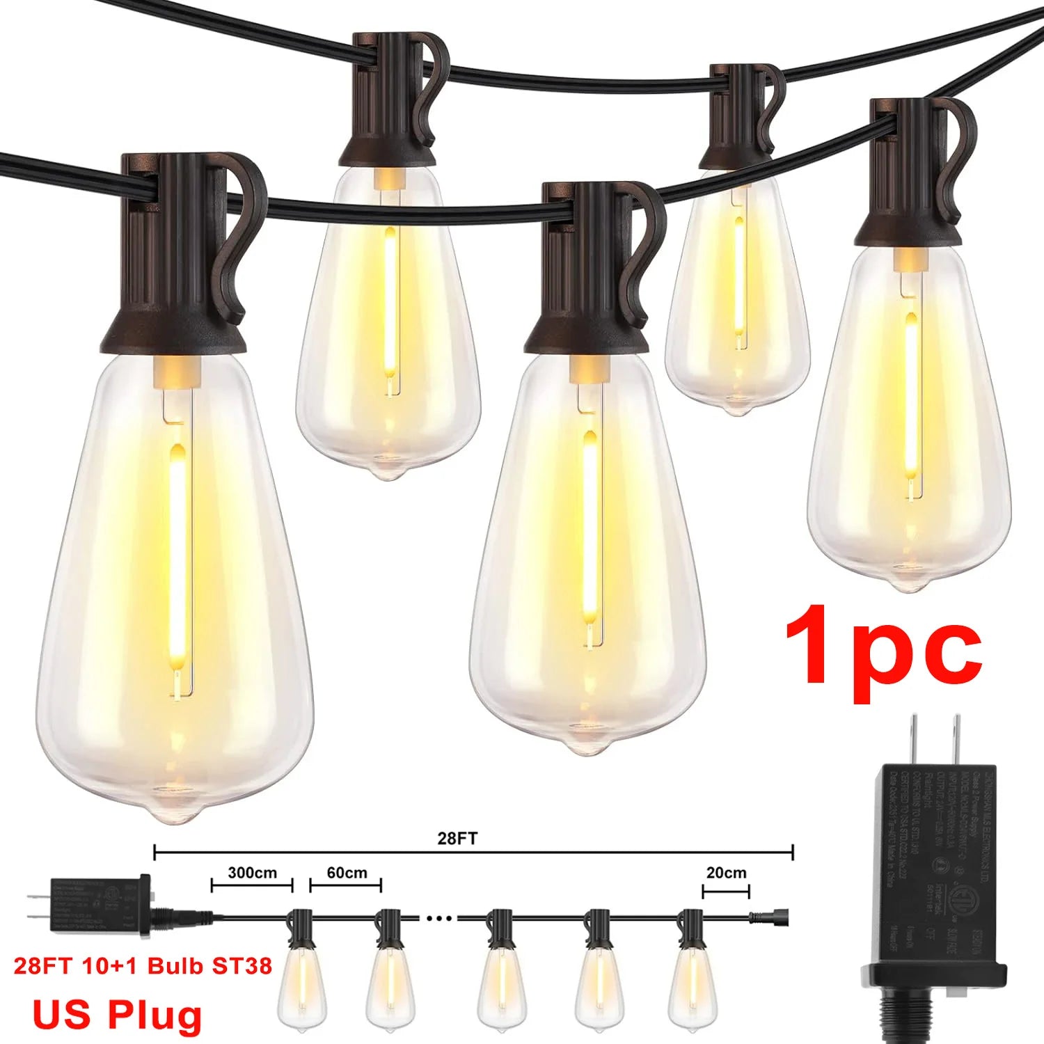 28FT US Plug ST38 String Light Outdoor LED Patio Fairy Lamp - Cheerful Home Finds
