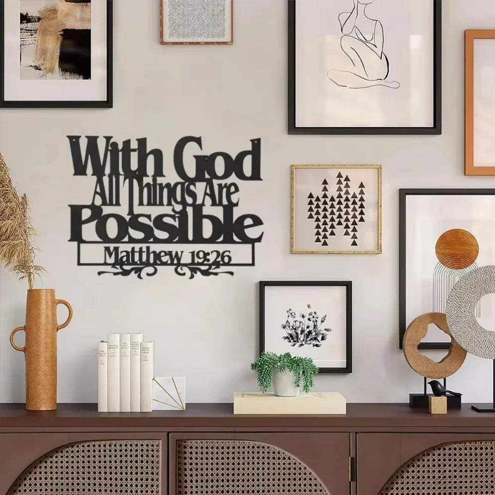 Metal Inspirational Word Art God All Things Are Possible Christian Faith Verse Wall Sign Home Office Church Decor - Cheerful Home Finds