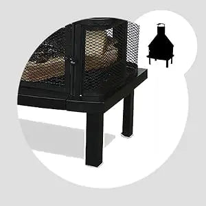 Wood Burning Fireplace Outdoor Steel Chimney Rectangular Fire Bowl Black - Cheerful Home Finds