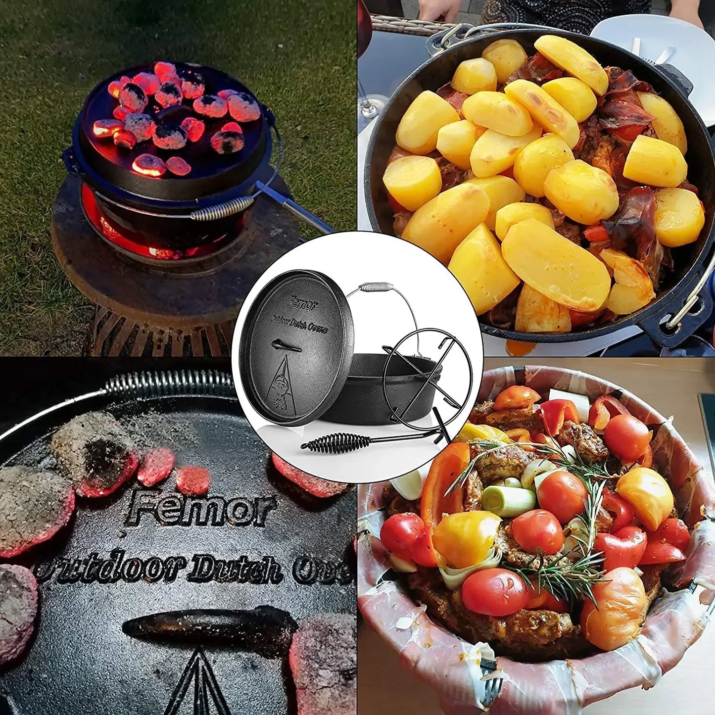 7.5 L Cast Iron Dutch Oven with Lid Lifter Support and Screw Handle for Outdoor and Indoor Cooking Baking and BBQ - Cheerful Home Finds