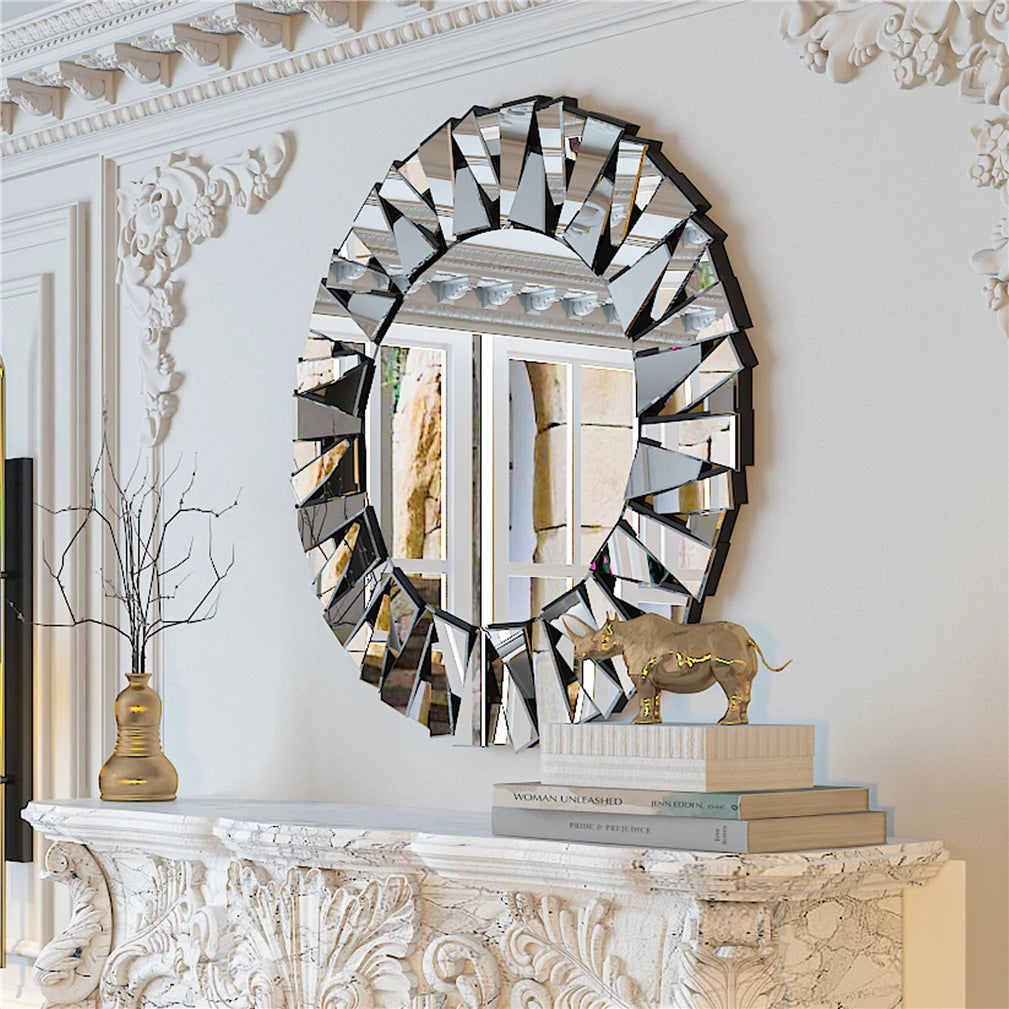 Unique Sunburst Decorative Wall Mirror Round 800MM Silver - Cheerful Home Finds