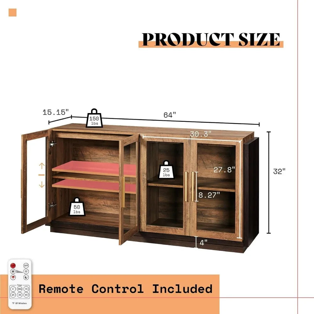 Mixed Color Accent Sideboard Buffet Cabinet with LED Lights - Cheerful Home Finds