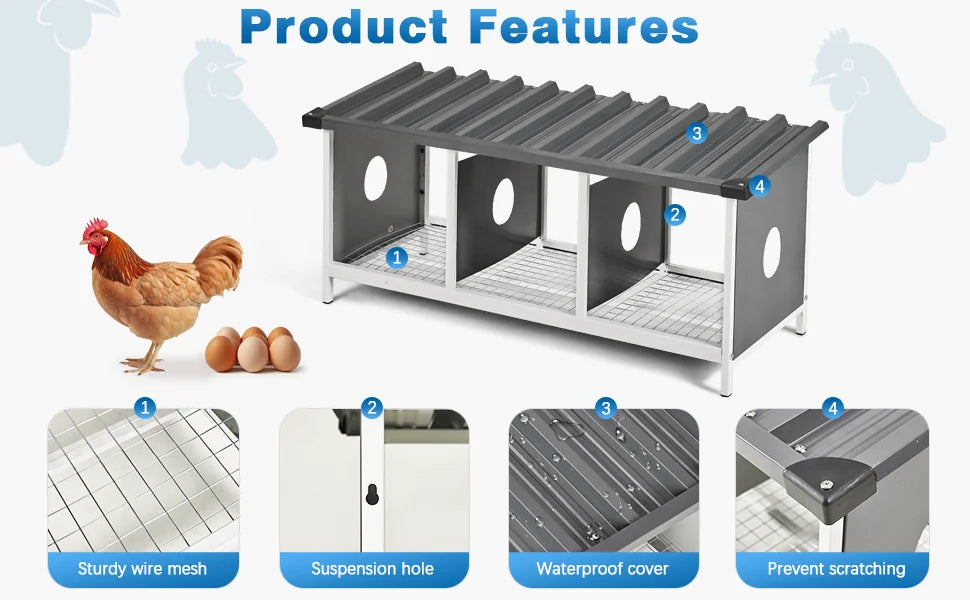 3 Compartments Nesting Box for Hens Metal Egg Laying Nest - Cheerful Home Finds