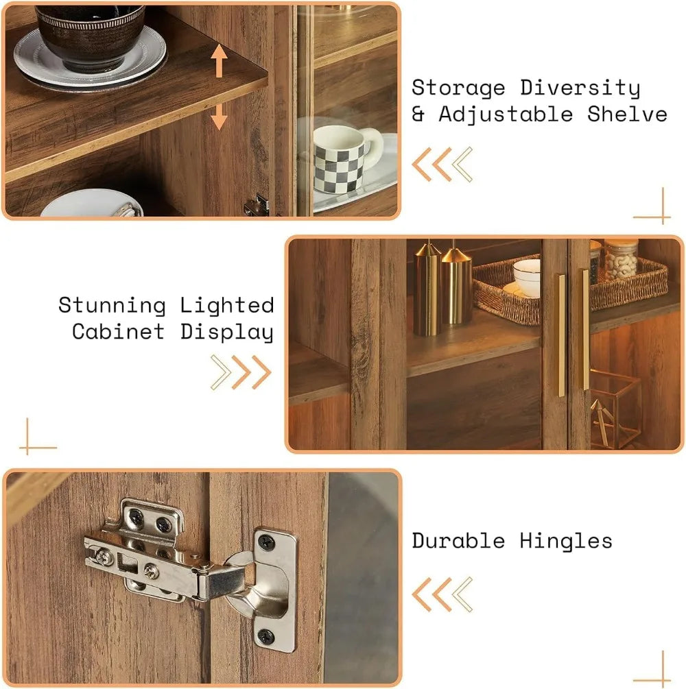 Mixed Color Accent Sideboard Buffet Cabinet with LED Lights - Cheerful Home Finds