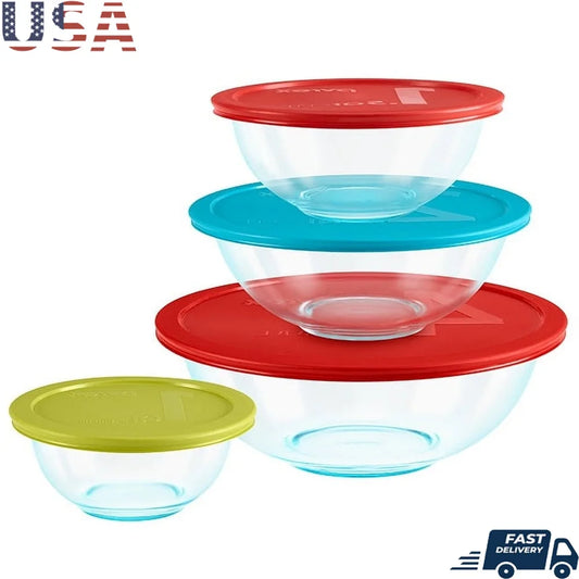 8 Piece Mixing Bowl Set Durable Glass Cookware Microwave Dishwasher Safe Easy Clean Hygienic Reusable Oven Freezer Safe Kitchen