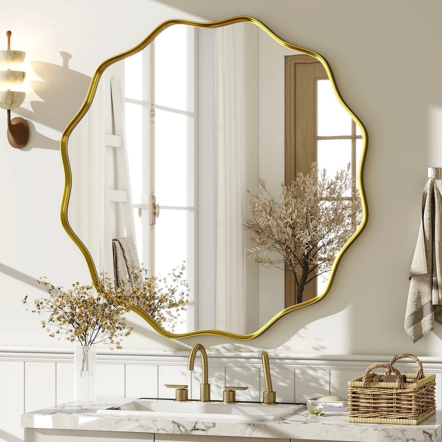 Wavy Round Bathroom Mirror Decorative Wall Mirror with Deep Frame - Cheerful Home Finds