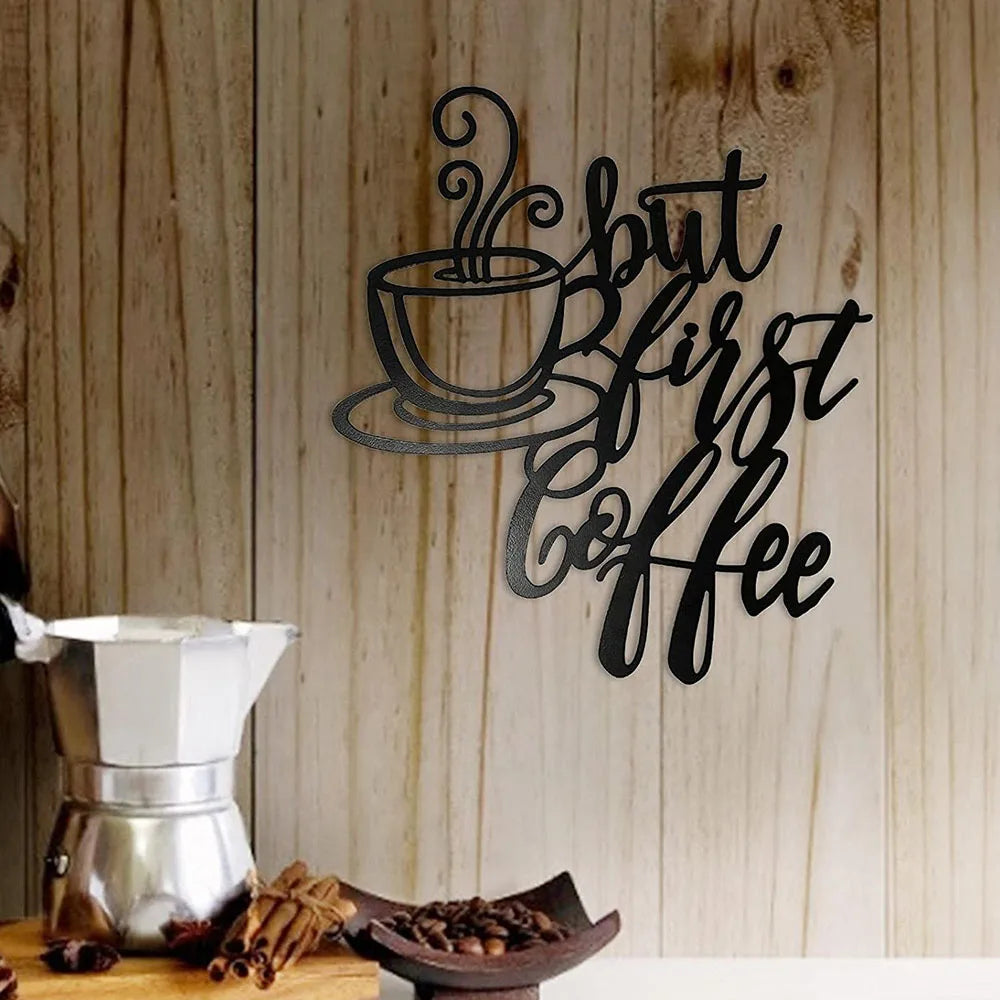 Coffee Bar Sign Metal Hanging Wall Art Plaque Black Letter Silhouette - Cheerful Home Finds