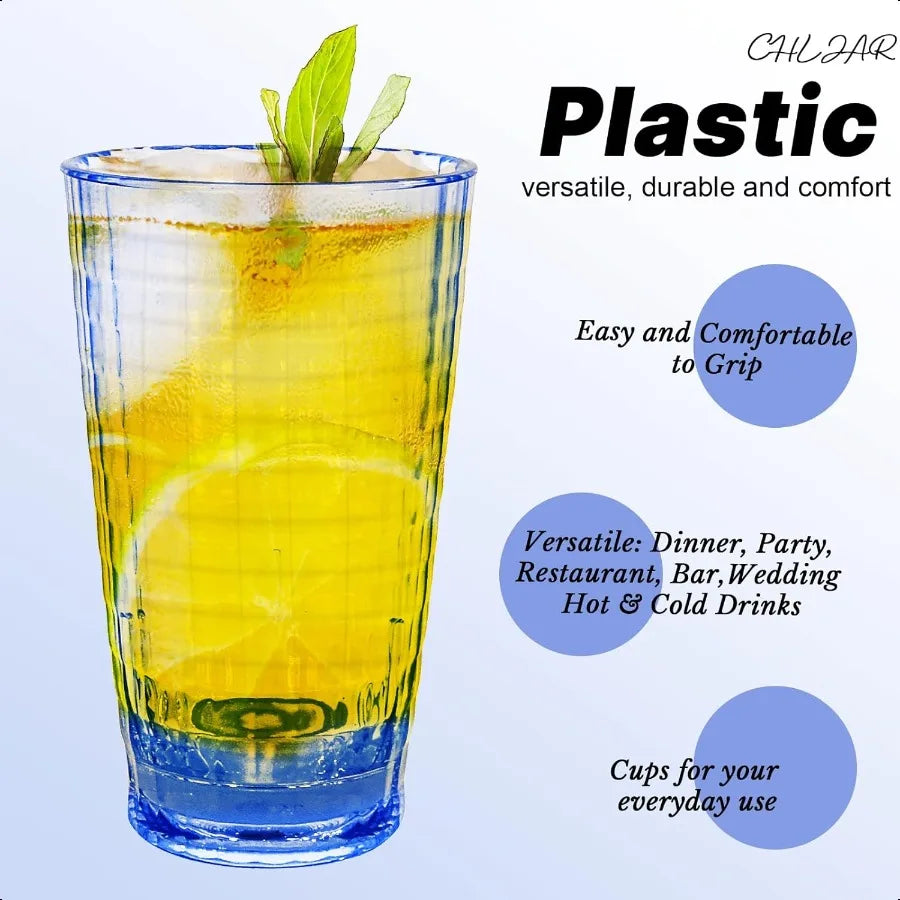15oz Unbreakable Plastic Drinking Glasses Shatterproof Set - Cheerful Home Finds