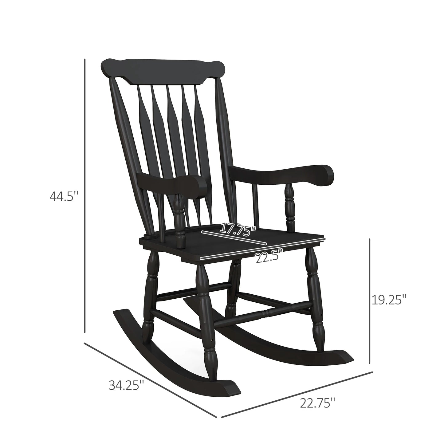 Outsunny 350 Lbs Outdoor Wood Rocking Chair Black High Back - Cheerful Home Finds