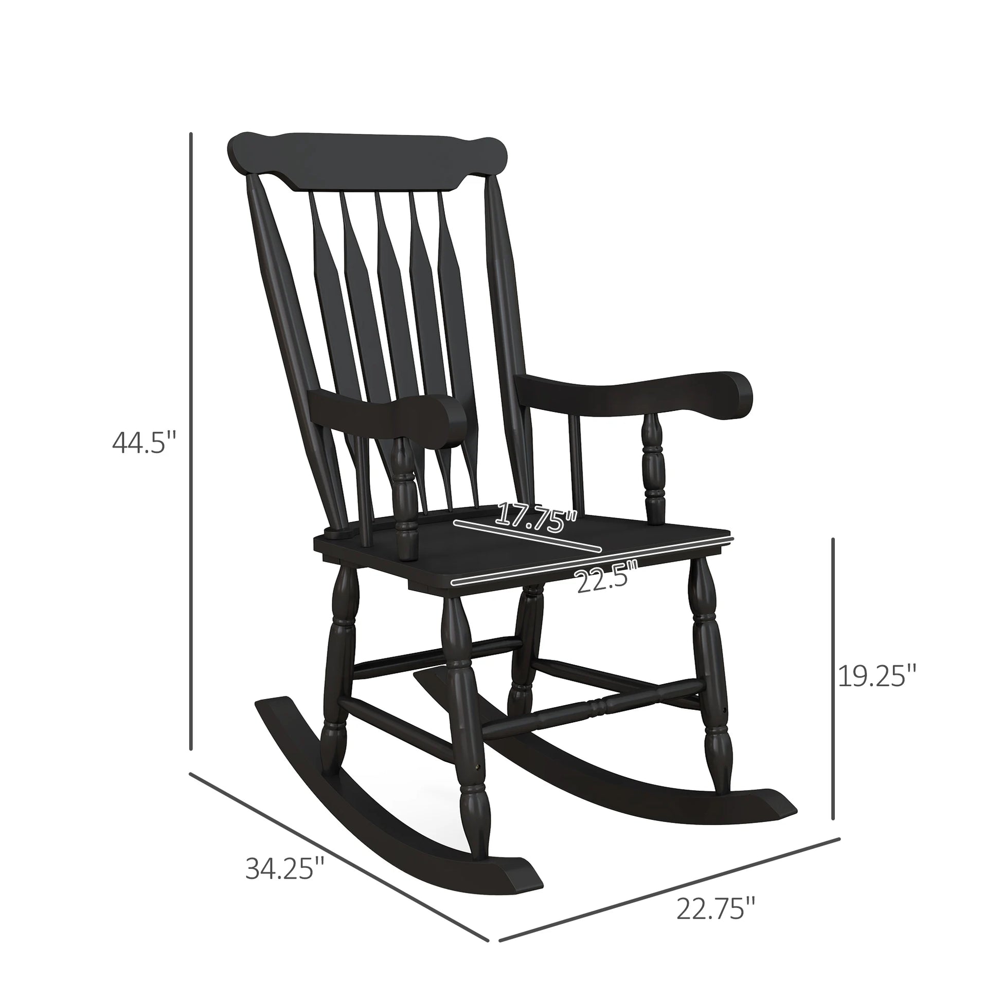 Outsunny 350 Lbs Outdoor Wood Rocking Chair Black High Back - Cheerful Home Finds