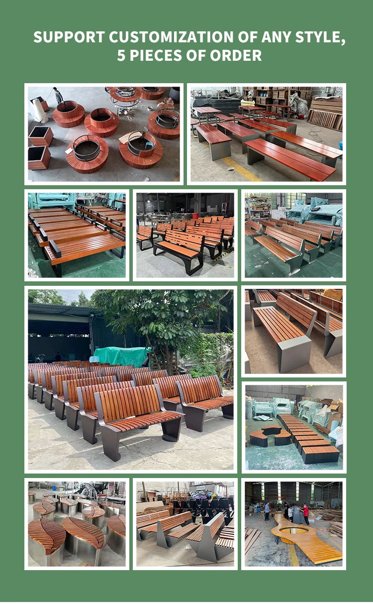 Modern Design Outdoor Metal Bench with Real Wood Park Chair for School Terrace Picnic Street Furniture