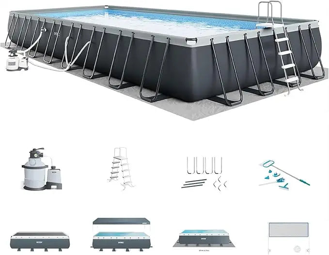 Intex 32 Feet x 16 Feet x 52 Inches Ultra XTR Rectangular Outdoor Swimming Pool Set with Pump