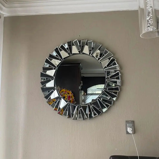 Unique Sunburst Decorative Wall Mirror Round 800MM Silver - Cheerful Home Finds