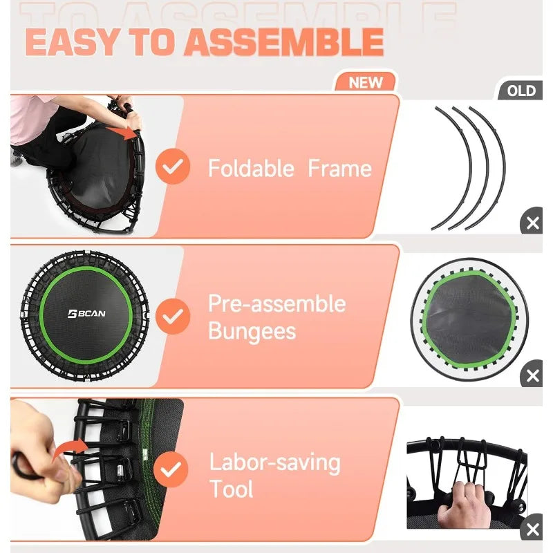 BCAN 550LBS Foldable Mini Trampoline for Adults Fitness - Cheerful Home Finds