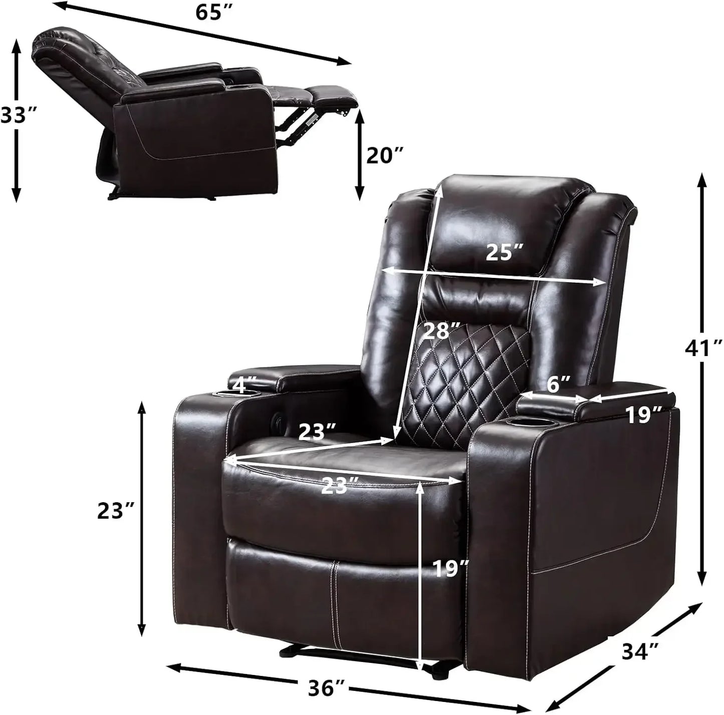 Electric Power Recliner Chair With USB Ports And Cup Holders Breathable Leather Home Theater Seating With Hidden Arm Storage