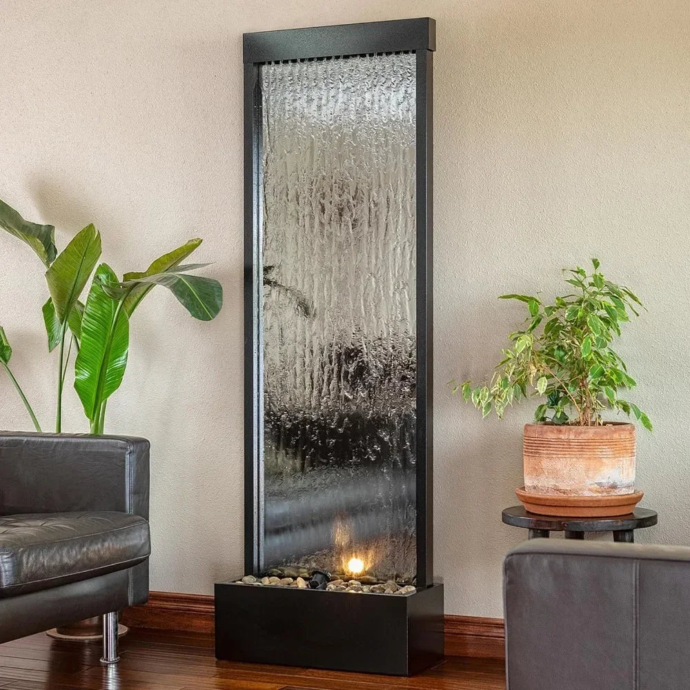 Home Tools Mirror Waterfall Fountain with Stones and Lights Zen Indoor Outdoor Decor for Office Living Room Patio Entryway - Cheerful Home Finds