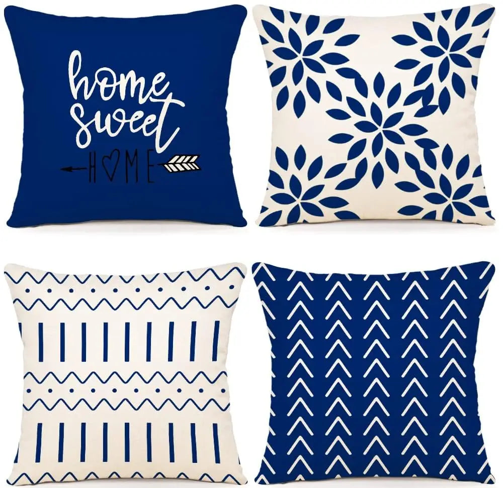 Pillow Covers 18x18 Set of 4, Modern Geometric Linen Case - Cheerful Home Finds