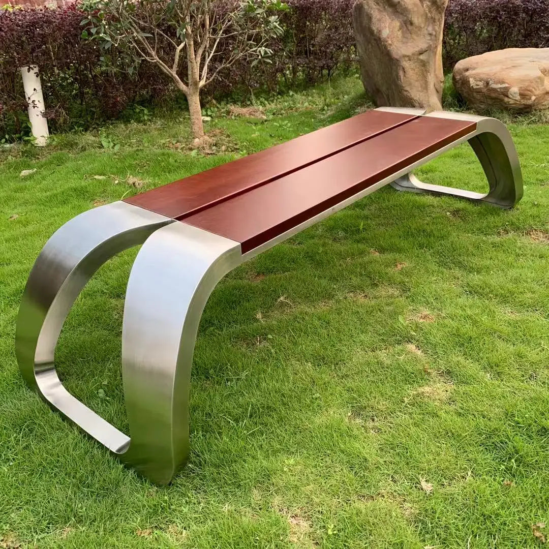 Modern Design Outdoor Metal Bench with Real Wood Park Chair for School Terrace Picnic Street Furniture