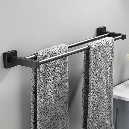 Matte Black Aluminium Bathroom Double Towel Shelf Rack - Cheerful Home Finds