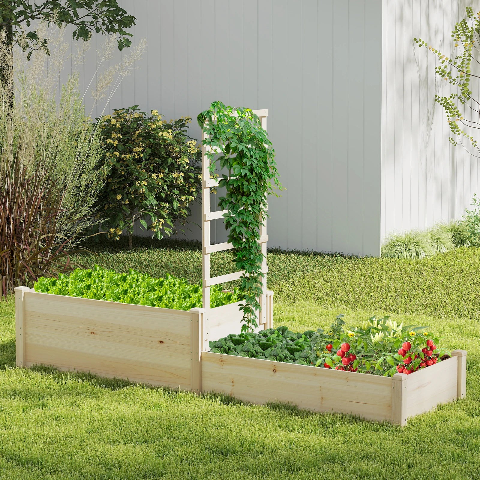 87" Raised Garden Bed w/ Trellis 2 Planter Boxes Patio - Cheerful Home Finds