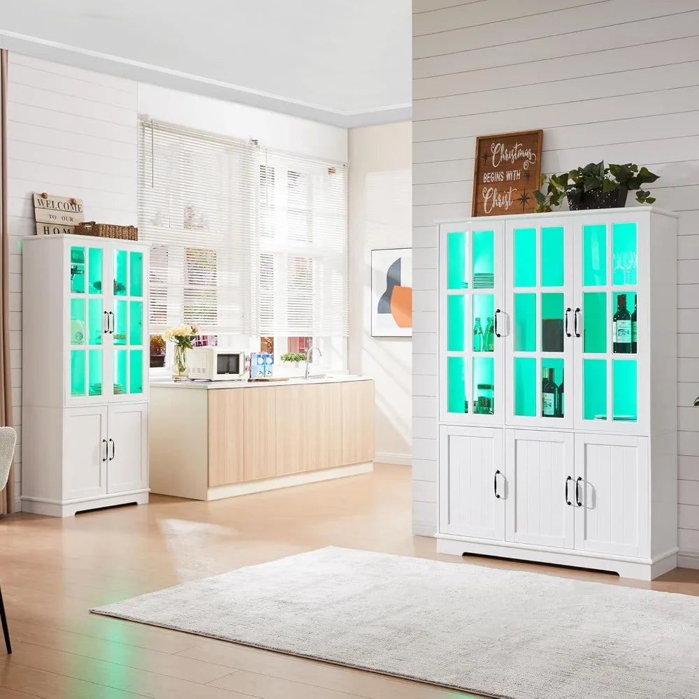 71 Inch Tall Kitchen Pantry with LED Lights and 5 Tier Shelf - Cheerful Home Finds