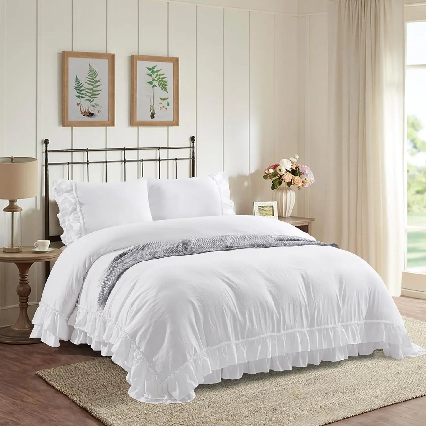 3 Piece Ruffled Duvet Cover Set Queen Farmhouse Ruffle - Cheerful Home Finds