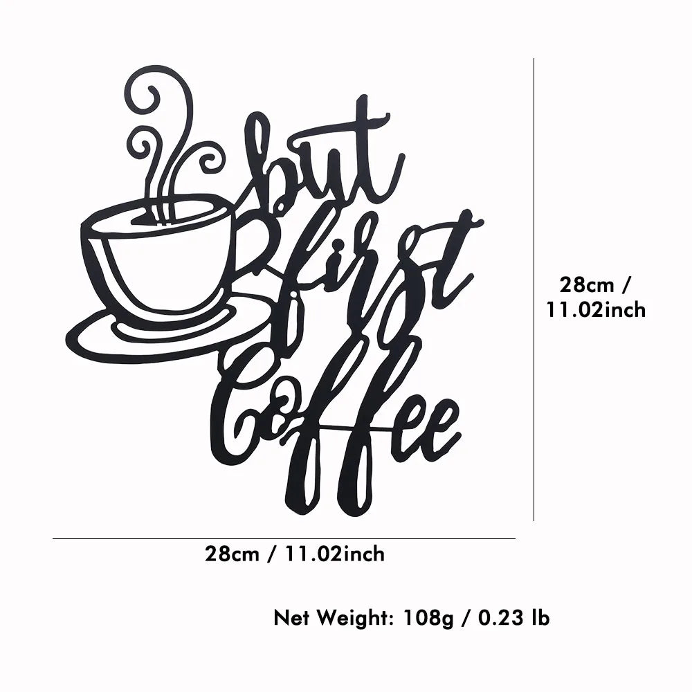 Coffee Bar Sign Metal Hanging Wall Art Plaque Black Letter Silhouette - Cheerful Home Finds