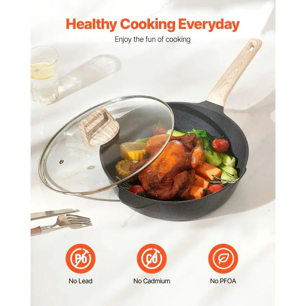 17 Piece Granite Nonstick Cookware Set for Induction Black Kitchen Essentials