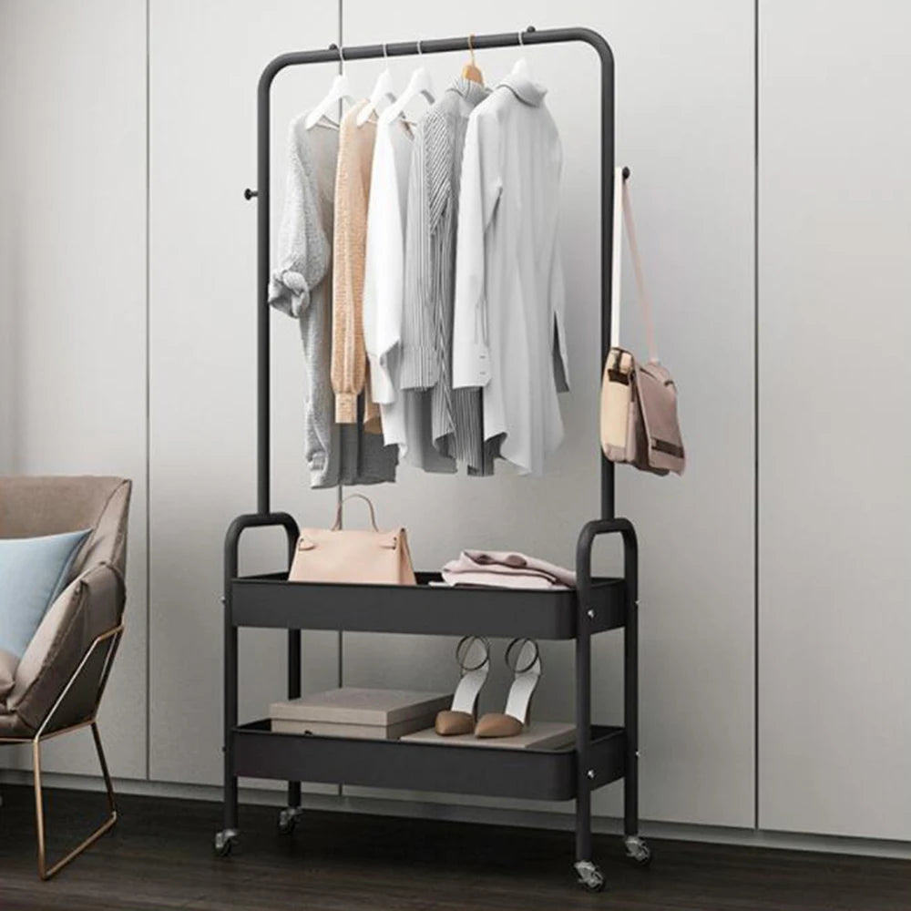 Mobile Clothing Storage Rack with 2 Tiers and Wheels - Cheerful Home Finds