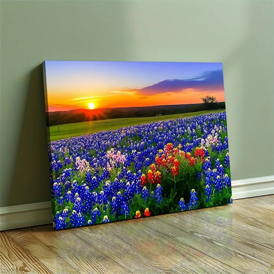 1.5 Inch Thick Pine Frame Blue Lily Sunset Canvas Art Vibrant Wildflower Landscape Wall Decoration Suitable for Interior Decoration - Cheerful Home Finds