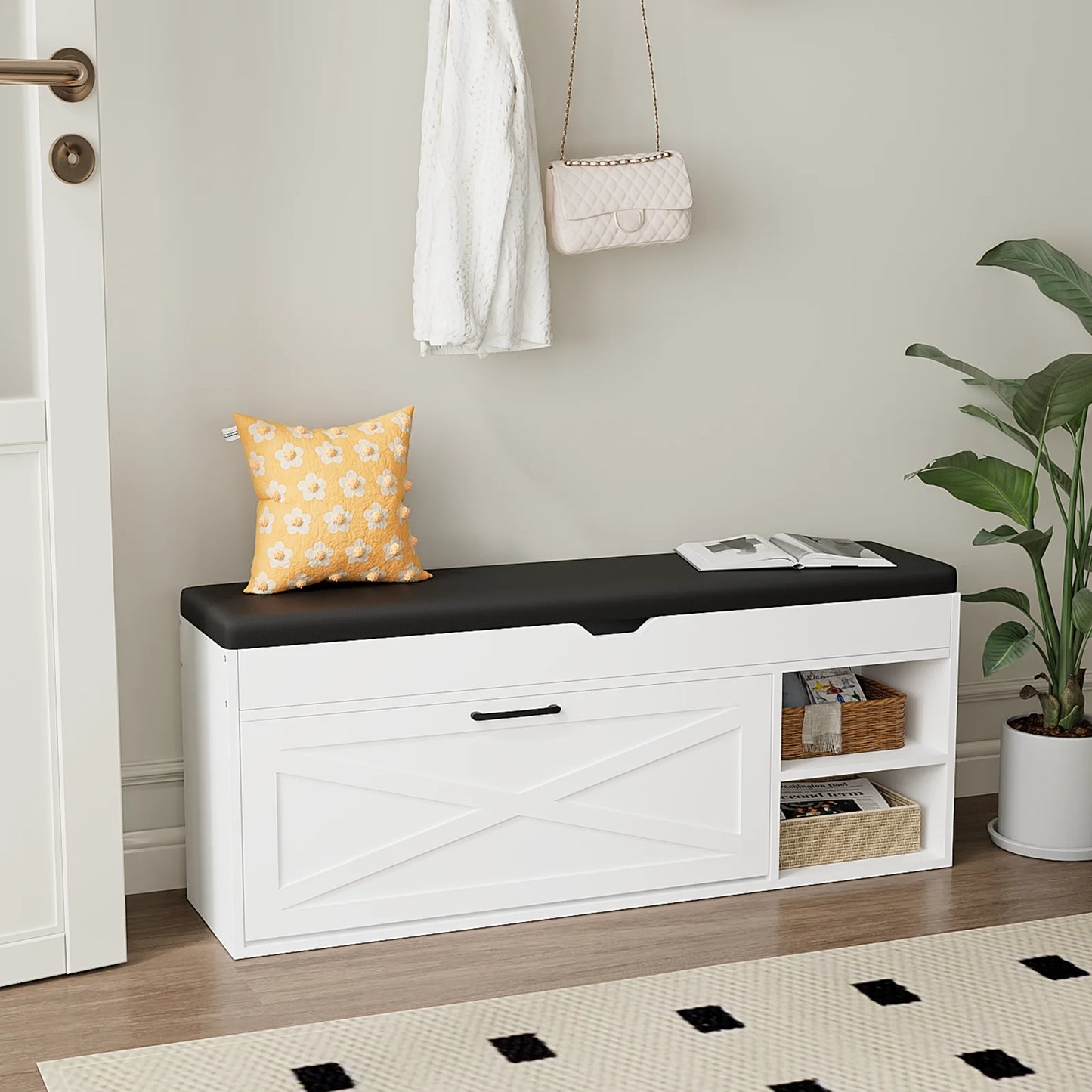 VOWNER Shoe Bench Cabinet with 1 Flip Drawers and 2 Compartments - Cheerful Home Finds