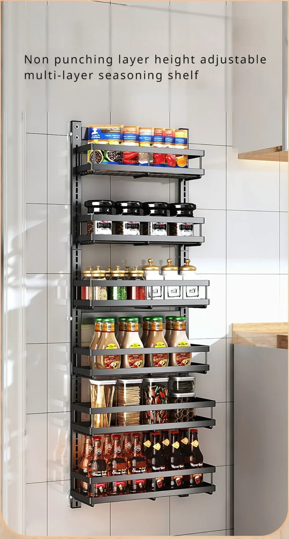 Wall Mount Storage Rack Kitchen Spice Racks Multi-Layer Organizer - Cheerful Home Finds