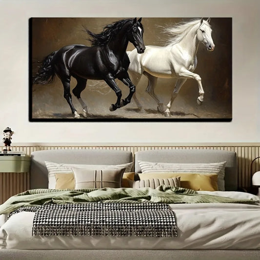 Animal Running Horse Canvas Painting Wall Art Home Decoration Poster Print with 1.5 Inch Thick Pine Solid Wood Frame - Cheerful Home Finds