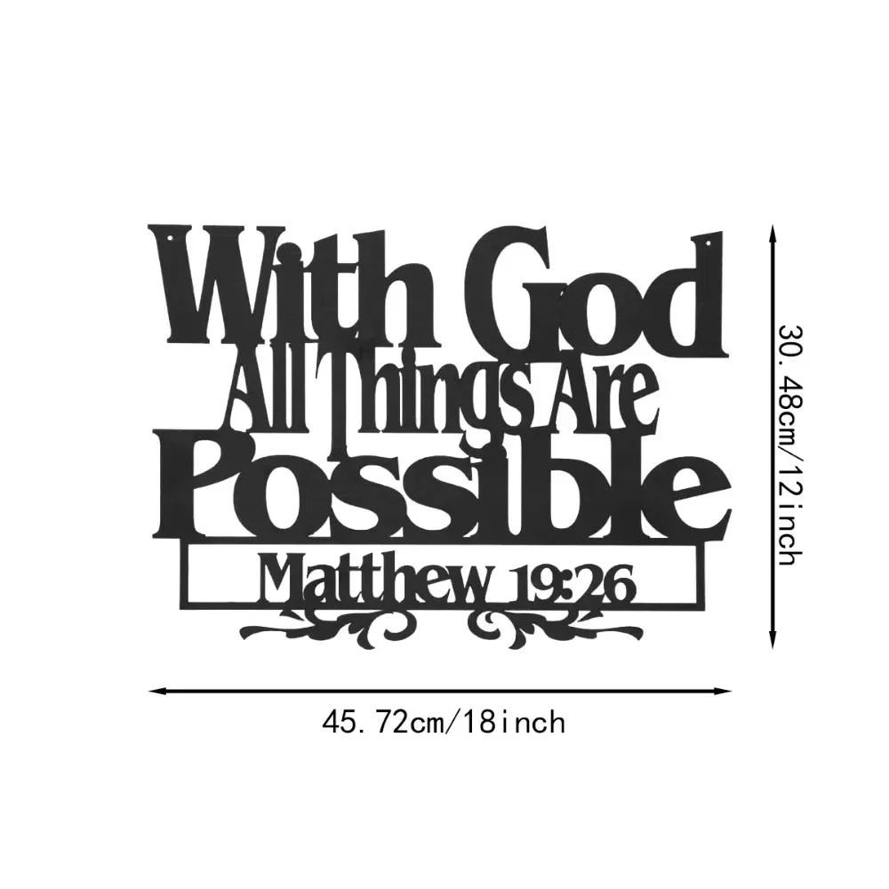 Metal Inspirational Word Art God All Things Are Possible Christian Faith Verse Wall Sign Home Office Church Decor - Cheerful Home Finds
