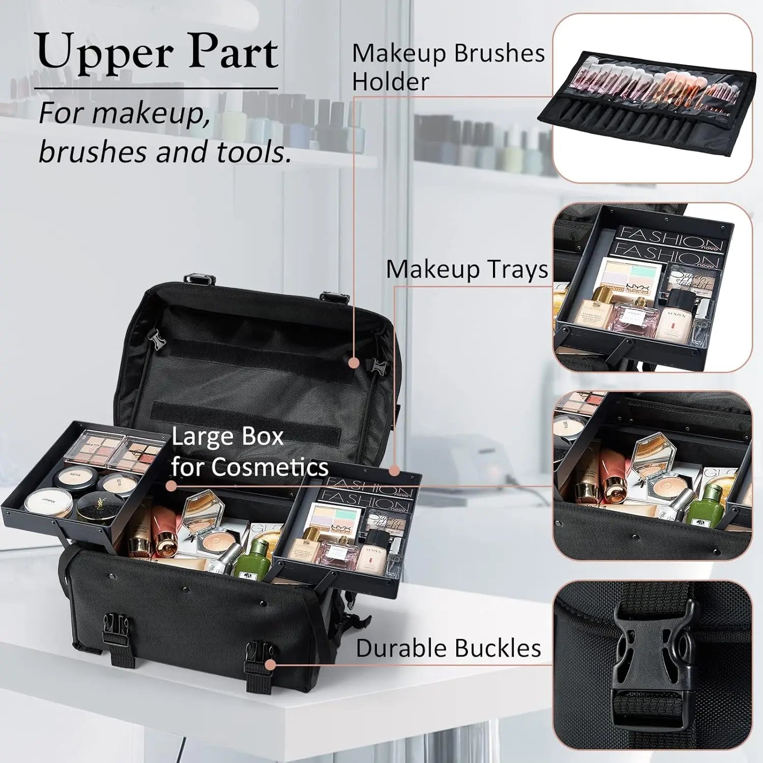 Professional Makeup Case, 2in1 Travel Rolling Case with Wheels - Cheerful Home Finds